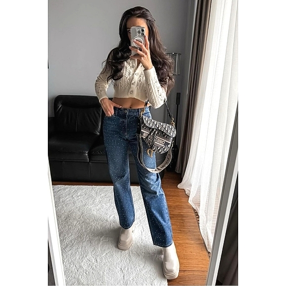 Zara Jewel BEADED JEANS  HIGH WAIST Blue - Picture 7 of 16